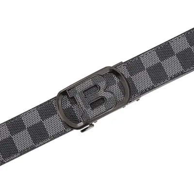New Letter Men's Black Leather Belt with Gold Buckle