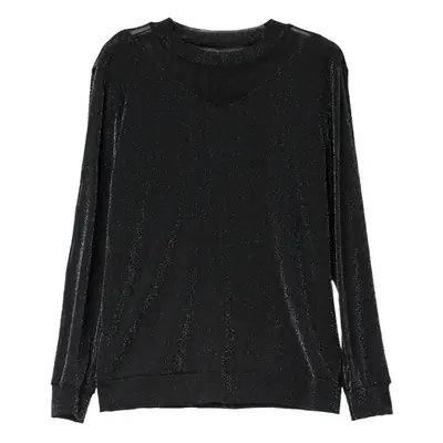 Black Long Sleeve Mesh Turtleneck for Women Large