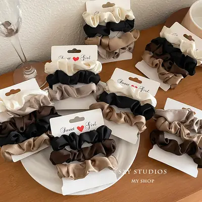 Elegant Satin Hair Bands for Women Black Brown