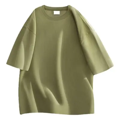 240g Men Women Heavy Cotton Short Sleeve T-Shirt Solid Beige