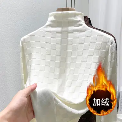 Women Half Turtleneck Warm Shirt White 2025