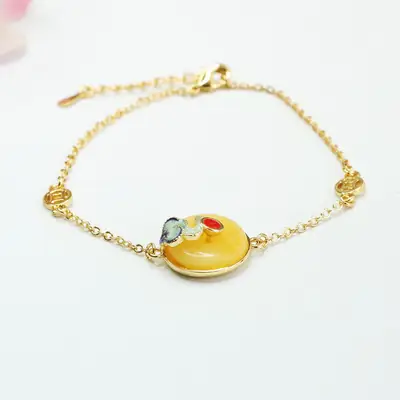 Gold Chicken Oil Peace Pendant Bracelet with Honey Design