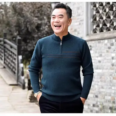 New Men Thickened Jacquard Sweater Long Sleeve Middle Age Elderly