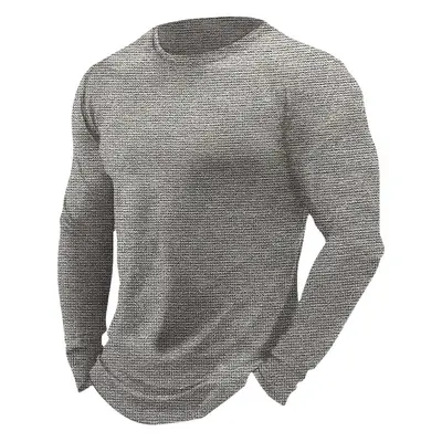 Grey Waffle Long Sleeve Polo Shirt for Men
