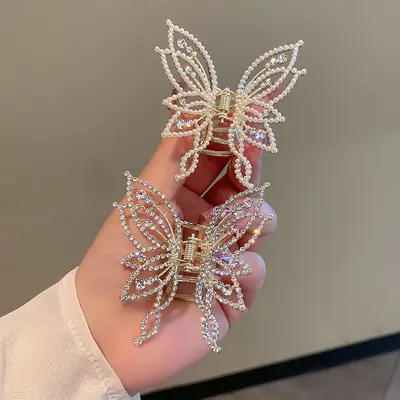Butterfly Pearl Hair Clip for Women Back of Head
