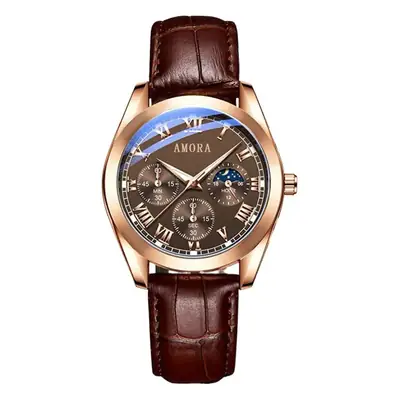 Men's Korean Style Luminous Quartz Watch Brown Belt