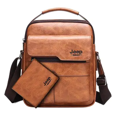 Retro Men's Shoulder Bag with Pocket Set Brown