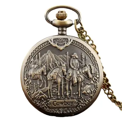 Bronze Pocket Watch Necklace with Arabic Numbers