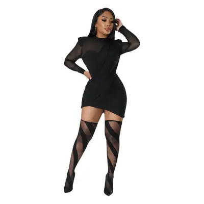 Black Mesh Body Dress for Women with Patch Waist
