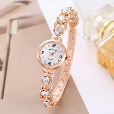 Women's Rhinestone Wristwatch with Rose Gold Bracelet