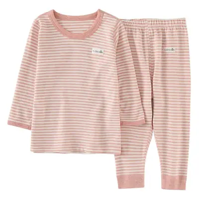 Girls Cotton Striped Pajama Set Pink All Season
