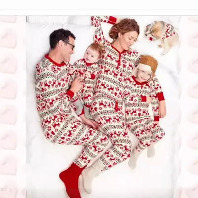 Christmas Kids Printed Pajamas Red White Set