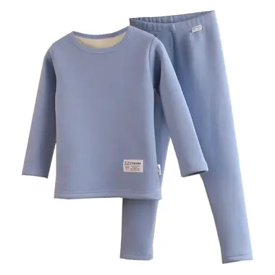Children Fleece Thermal Underwear Set Blue Medium Large
