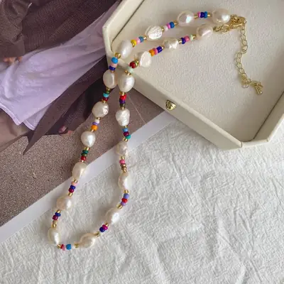 Vintage Rainbow Pearl Necklace for Women
