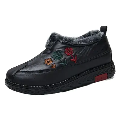 Winter Women's Fleece Slip-on Snow Boots Black