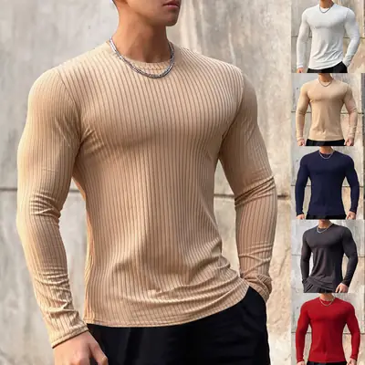 Men's Navy Long Sleeve T-Shirt Pullover Winter Pullover