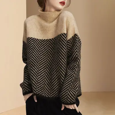 Women's Korean Style Knitted Turtleneck Sweater Purple Lavender