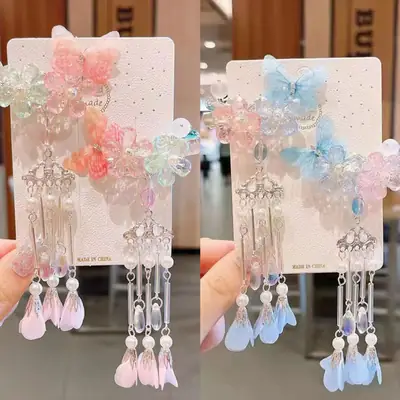 Blue Flower Hairpin with Pearl Accents