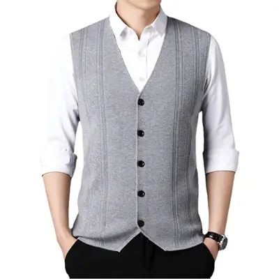 Men V-Neck Knitted Vest with Buckle Autumn Winter