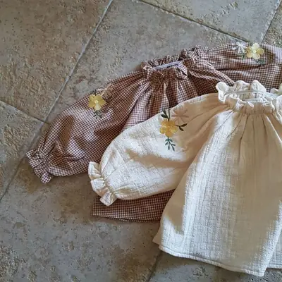 Baby Embroidered Long Sleeve Shirt Cream Cotton