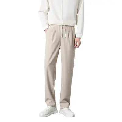 Men Korean Style Loose Drawstring Pants Brown