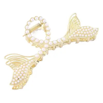 French Style Shark Clip Hairpin with Pearl Fish Tail Design