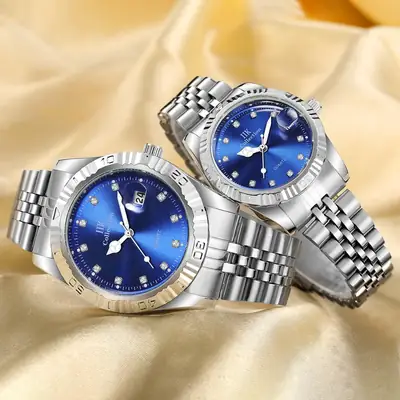 IIK Gold Silver Quartz Couple Watch with Calendar