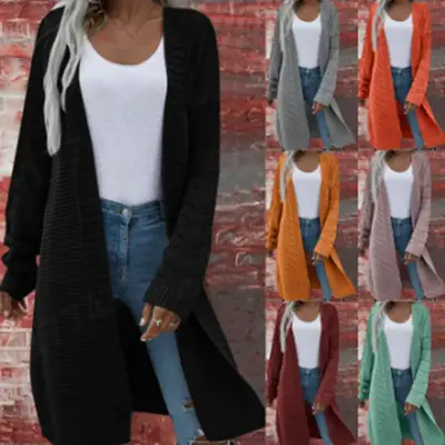 2025 Knitted Long Cardigan Solid Green Women