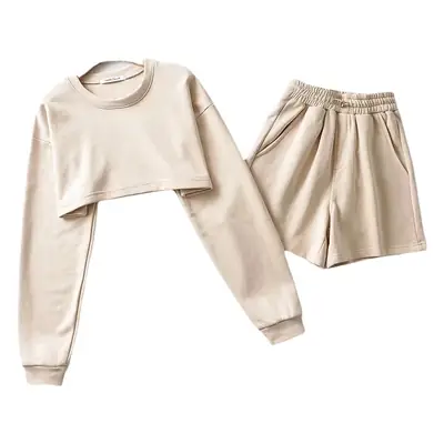Loose Sweatshirt Shorts Set for Women Black Casual