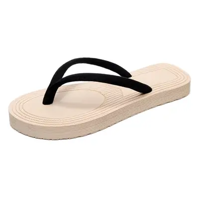 Imitation Straw Travel Embossed Women's Flip Flops Sandals for Outer Wear Fashion Beach Flat Heel Flip-toe Summer Embossed Foam