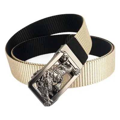 Men Green Embroidered Belt with Silver Buckle