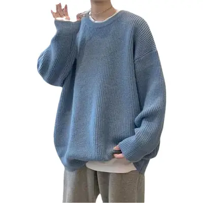 Men's Black Ribbed Loose Fit Sweater Coat