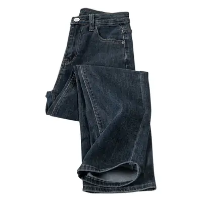 Women's Korean Style Straight Leg Jeans Blue Stretch Slim Fit Large