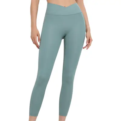Women's V-Neck High Waist Fitness Leggings Mint Green