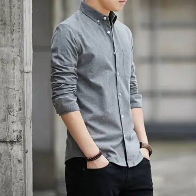 Men's Blue Oxford Long Sleeve Shirt Slim Fit