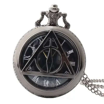 Retro Deathly Hallows Pocket Watch with Necklace