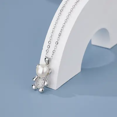 Korean Bear Zircon Pearl Necklace for Women