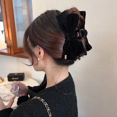 Black Velvet Big Bow Hair Clip for Women
