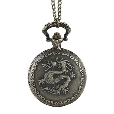 European Bronze Dragon Necklace with Pocket Watch Design