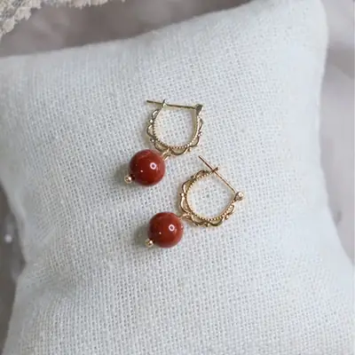 South Red Agate Ear Buckle Earrings 925 Gold