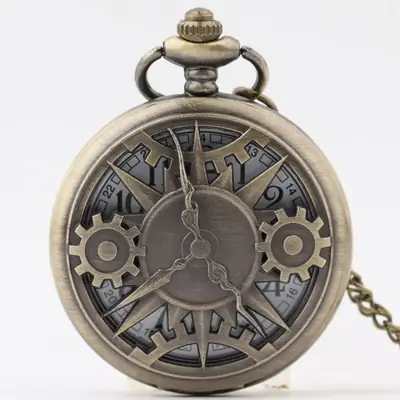 Vintage Quartz Pocket Watch Bronze for Men Women