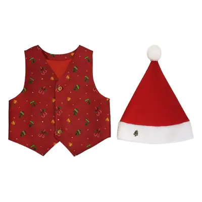 Christmas Elf Costume for Kids Red Vest & Hat Set