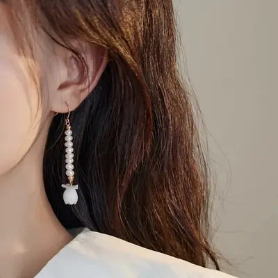 Natural Pearl Earrings for Women with Long Design