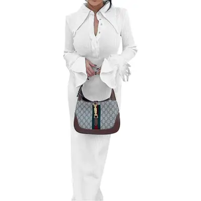 Women's Cross-Border Lapel Banquet Dress with Feather Long Sleeve