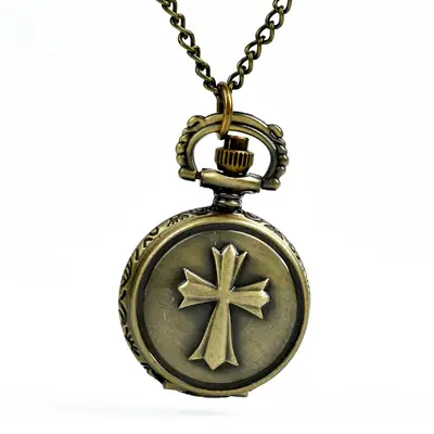 Cross Pocket Watch with Chain Hanging Wholesale Bronze