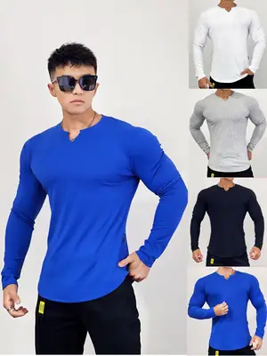 Men's White Long Sleeve Muscle Sports T-Shirt