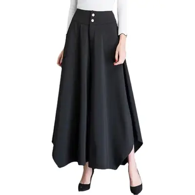 Women Irregular Wide Leg Skirt Pants Black 2026