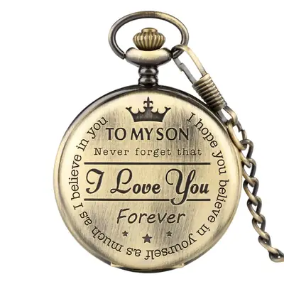 TOMYSON English Letter Pocket Watch Necklace Chain Watch