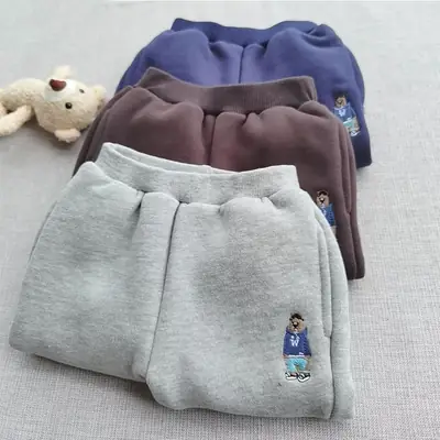 Baby Fleece Lined Trousers Grey Cartoon Pattern