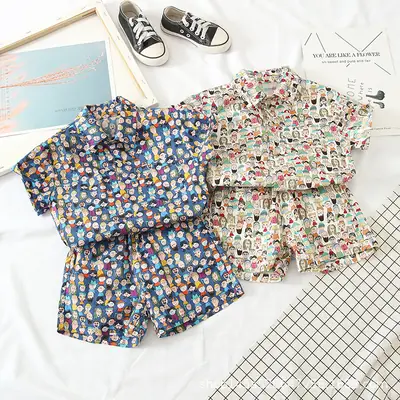 Boys' Printed Baby Lapel Shirt 3-5Yr Summer Cotton